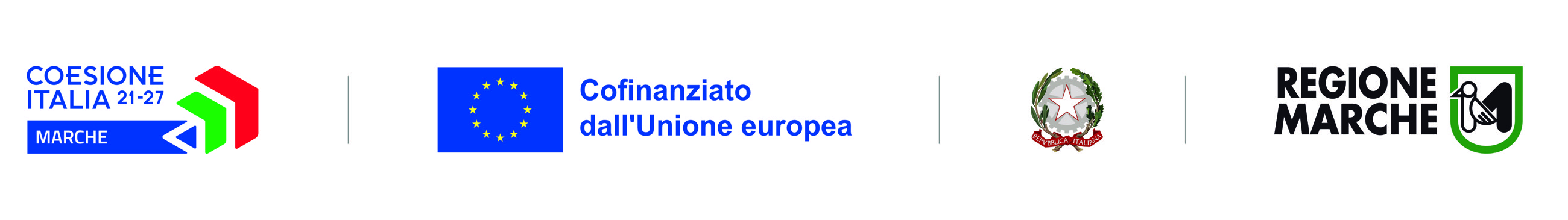 Coesione Italia 21–27 Marche. Cofinanziato dall’Unione europea. Loghi della Repubblica Italiana e della Regione Marche.